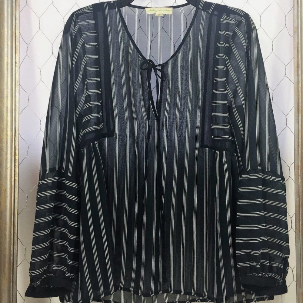 Staring at Stars Small Black and White Sheer Blouse
